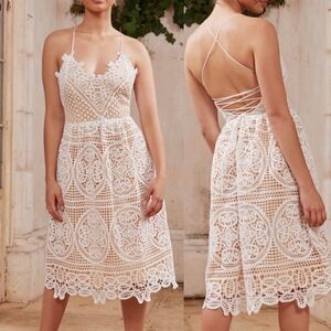 Twosisters The Label Annabelle Lace Overlay Tie Back Dress Ivory Nude NWT